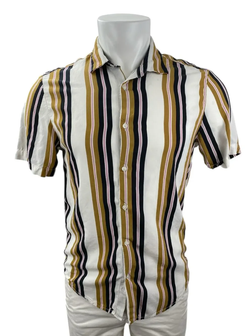 Denim & Flower Ricky Singh Men Multicolor Striped Short Sleeve Button Up Shirt S